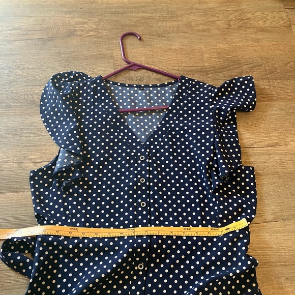CLEARANCE 90’s Vintage Dress Navy & White Polka Dot Flutter Sleeve Size Large - Picture 9 of 9